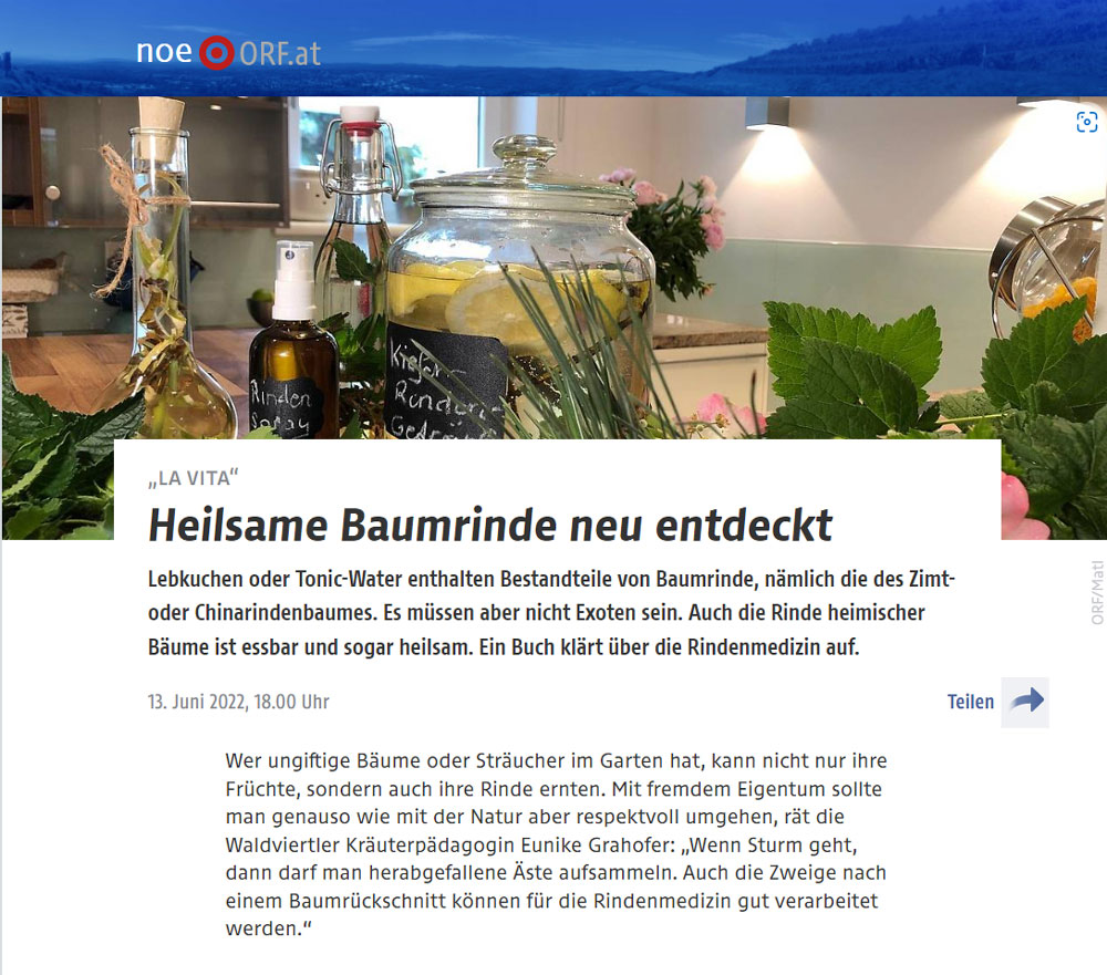 Auszug Bericht ORF NOE Alte Baumrinden neu entdeckt