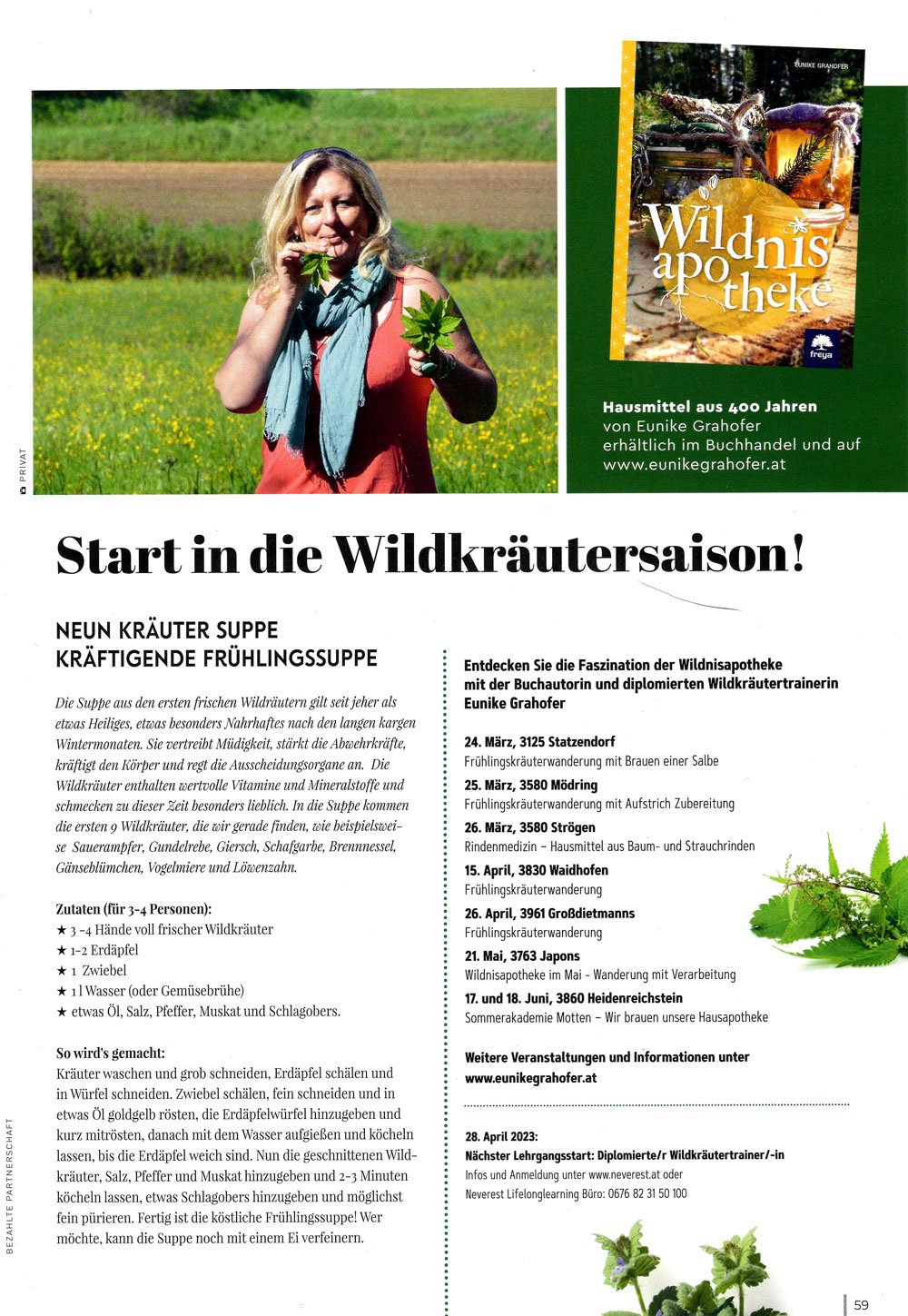 Scan Presseartikel in der Waldviertlerin mit dem Titel Start in die Wildkräutersaison